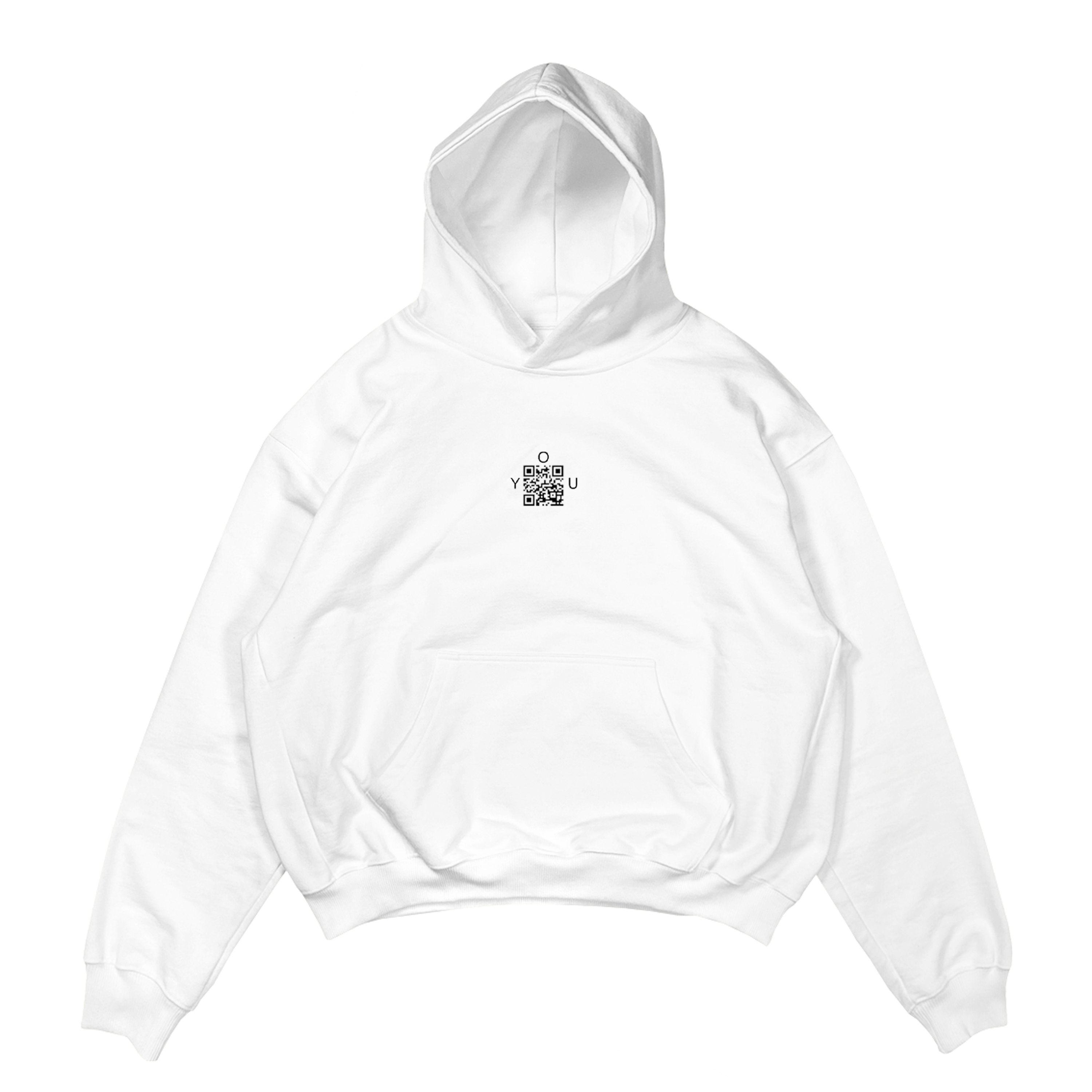 QRYOU® - QR Code White Hoodie Front